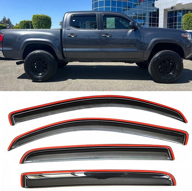 TONOYTIM in-Channel Sun Shade Rain Guards Window Visors Vent Deflectors Compatible with 2016-2023 Toyota Tacoma Double Cab,Pickup SUV Truck Accessories Snow Wind Deflector 194768 4-Pieces Set - Image 3